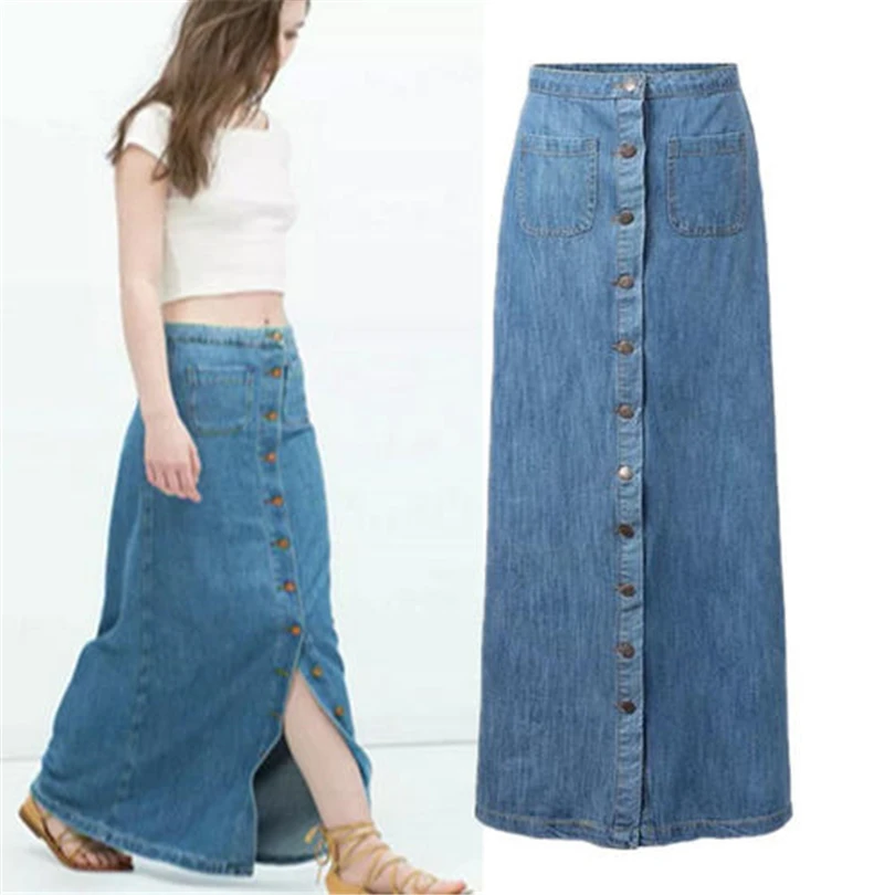 2017 New Fashion Vintage Women Bohemian Style Button Down Denim Long