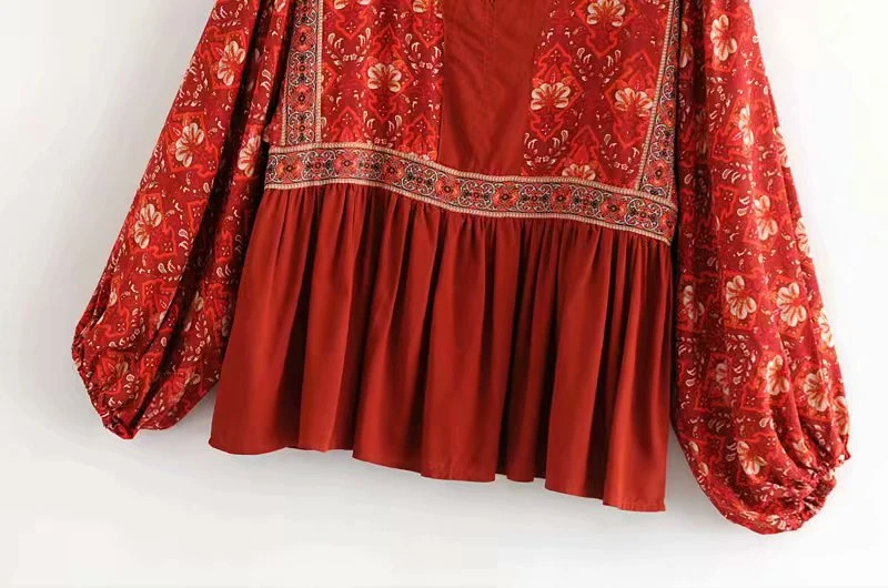 Винтажная шикарная модная женская богемная блузка с цветочным принтом и глубоким v-образным вырезом в стиле бохо, рубашки с рукавом летучая мышь, женские элегантные блузы