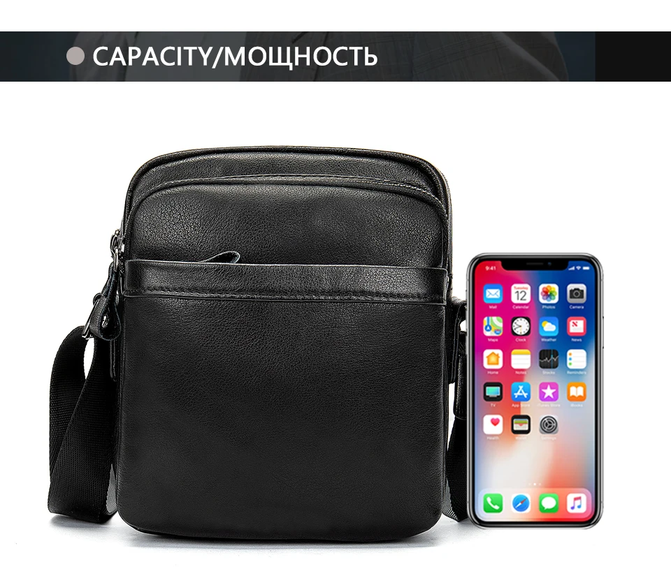 Men's Shoulder Bag for Men Crossbody Bags Genuine Leather Flap Small Male Bussiness Handbags with Zipper Messenger Bag 19