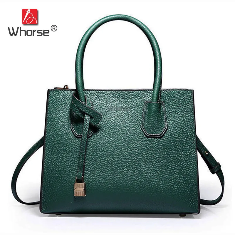 

Simple Style Genuine Leather Handbag With Lock Cowhide Women Satchel Shoulder Crossbody Messenger Bag Designer Handbags W08710