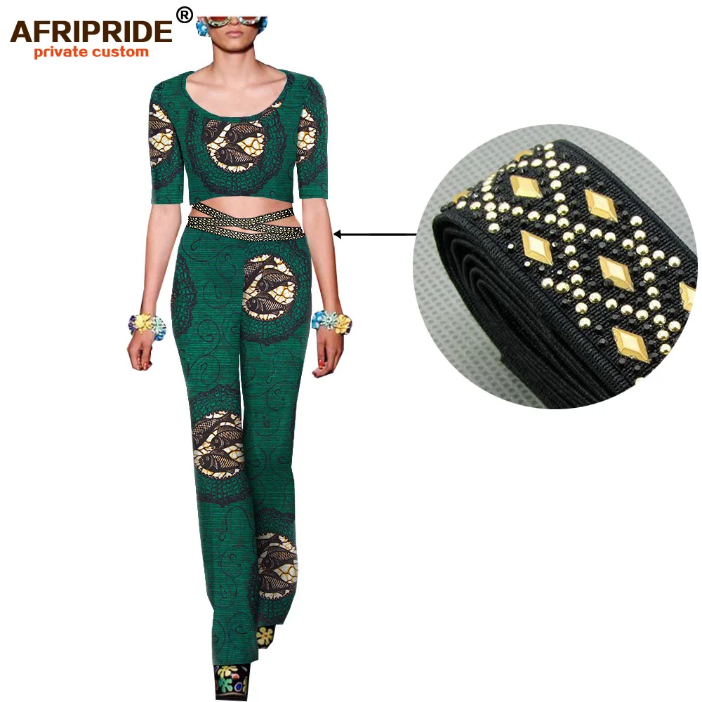 african ankara dashiki set for women AFRIPRIDE bazin richi half sleeves short top+full length pants with sashes A1826035 | Женская