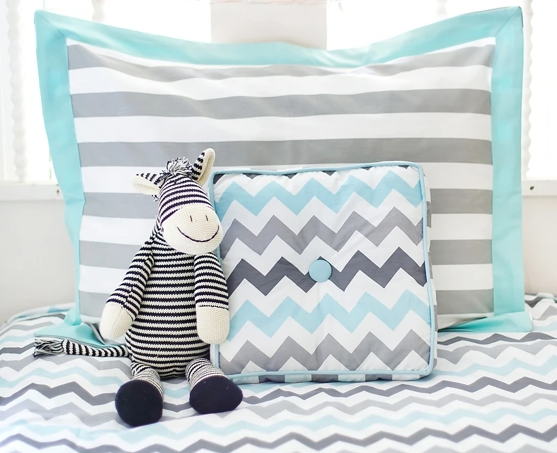 My Baby Sam FULL171 Chevron Full Bedding Set Aqua & Gray (1)
