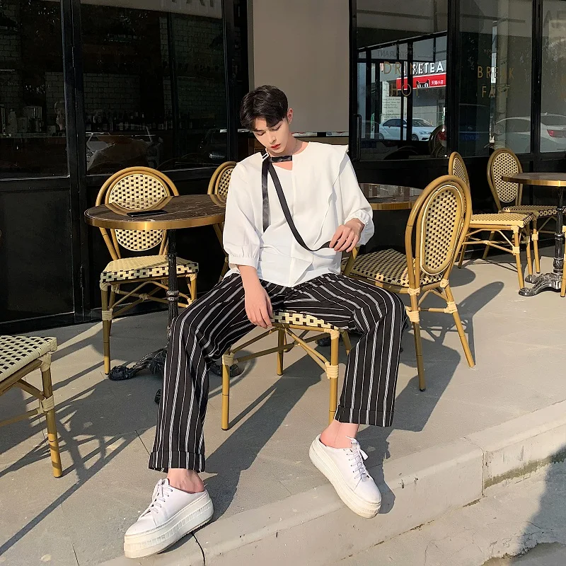 الرجال الصيف لوتس ورقة طوق أشرطة فضفاض عارضة الأبيض السترة قميص الذكور النساء الشارع الشهير حزب اللباس قميص زوجين الملابس