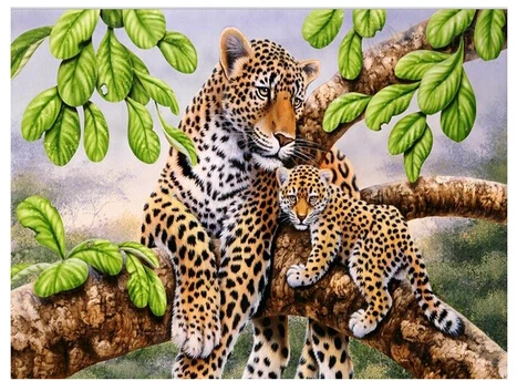 

Leopard & Cub Diy Diamond Painting Set 40x30 Square Resinstone Diamond Embroidery Cross Stitch Wall Decoration Patchwork Animal