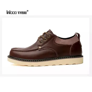 

Woodtree Luxury Genuine Leather Men Shoes Brogue Lace Up Platform Fashion Man Flats Casual Male Shoes Black Brown Red Plus Size
