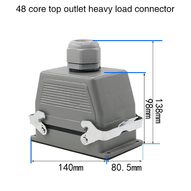 Прямоугольный сверхмощный разъем hdc-he-4/6/10/16/20/24/32/48 core водостойкий авиационный штекер верхней линии и боковой линии 16A - Цвет: 48 core top line