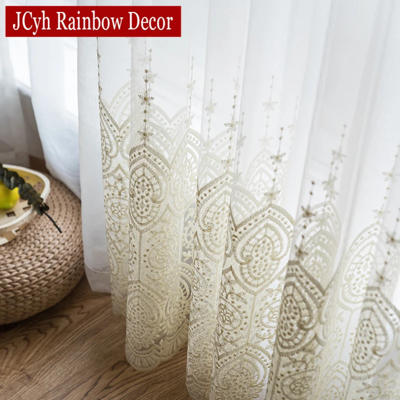 Cortinas de tul blancas bordadas para sala de estar dormitorio cocina gasa pura cortina tratamiento de ventana cortinas Rideaux Voilage