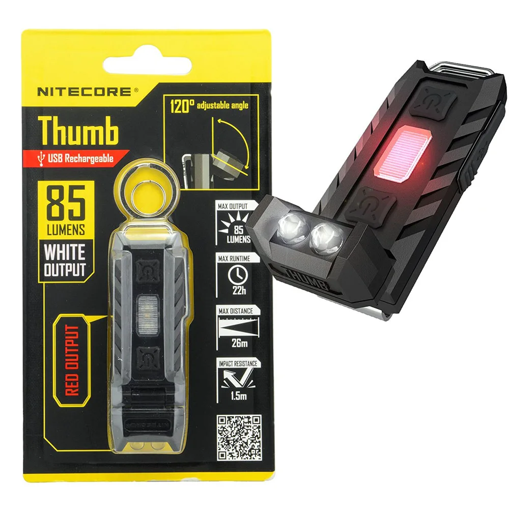 NITECORE Thumb Мини-светильник Высокая производительность светодиодный max.85LM 3 уровня яркости USB Перезаряжаемый светильник-вспышка со встроенным аккумулятором