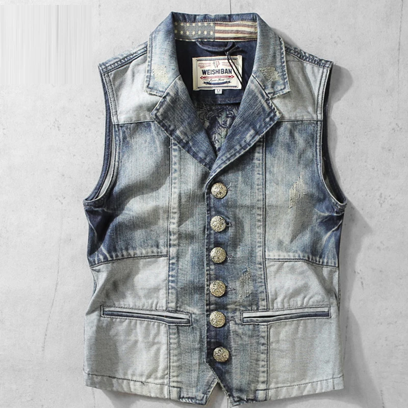 Spring Autumn 2016 New Fashion Man's Embroidery Blue Denim Vest