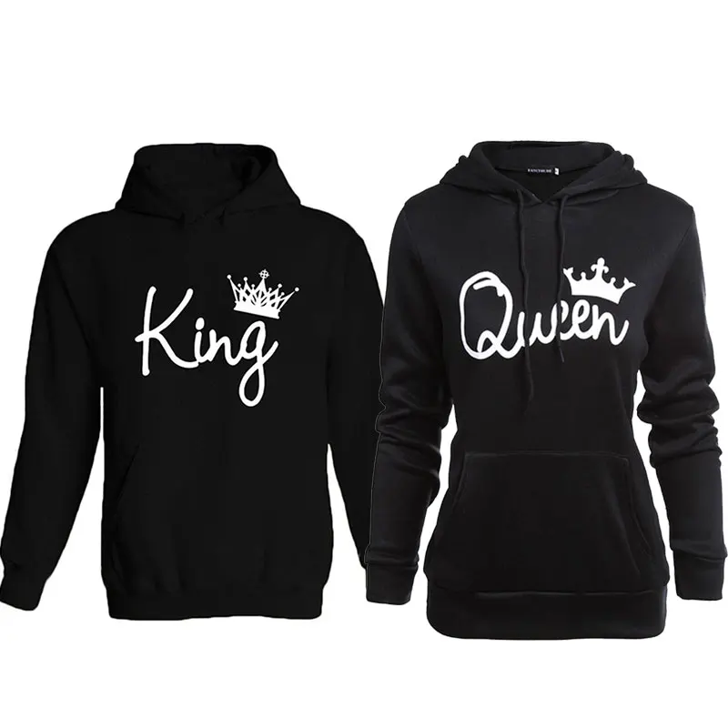 2018 любителей пары толстовки с капюшоном письмо King queen Тонкий пуловер Толстовка
