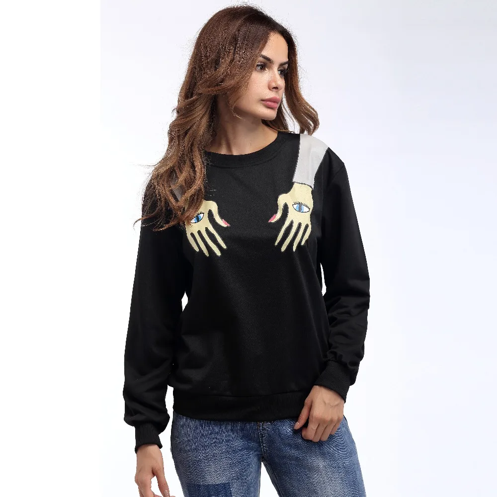 PGSD Simple Fashion Women Clothes Eyes Arms Personality Printing O-necked long sleeved loose Black Sweatshirt Pullovers female PGSD Simple Fashion Women Clothes Eyes Arms Personality Printing O-necked long sleeved loose Black Sweatshirt Pullovers female