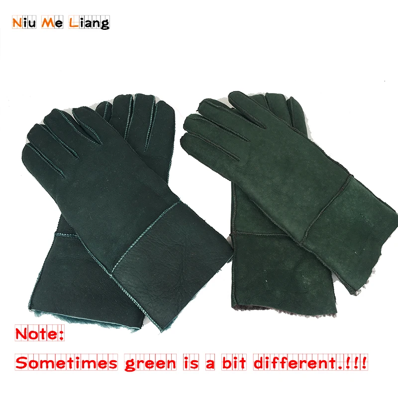 Перчатки Зеленый цвет 2018 Для женщин зимние кожаные Перчатки Новый овечьем меху Перчатки женский ручной модные Варежки женские кожаные