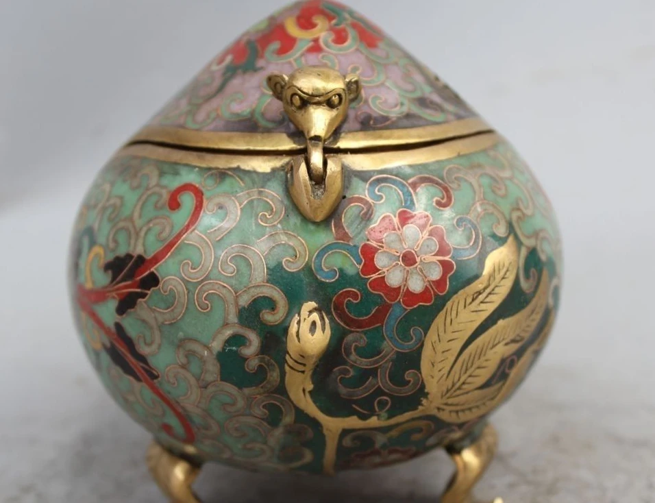 

6"Marked Chinese Bronze Cloisonne Enamel Gilt peach monkey Incense Burner Censer