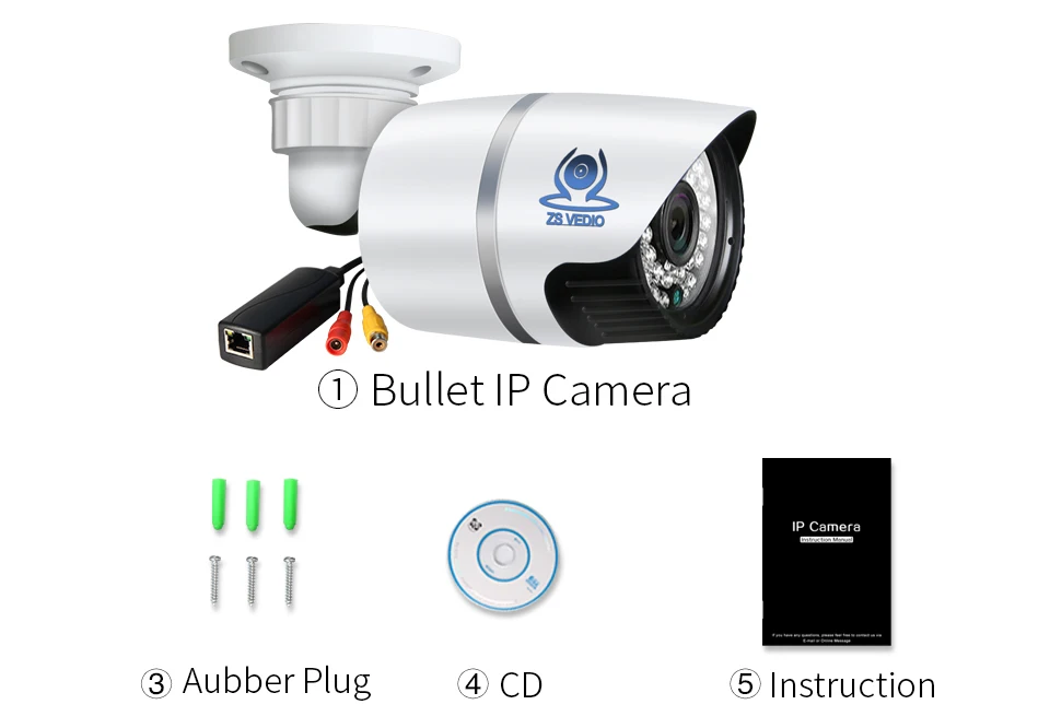 ZSVEDIO Surveillance Cameras IP Camera Onvif 1080 POE Outside Wire 2.0MP Full HD Alarm IR Night Vision Camera CCTV (20)