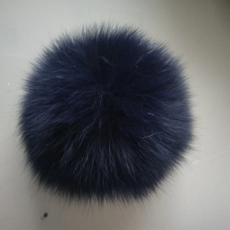 11 см натуральный Лисий мех помпон пушистая DIY зимняя шапка Skullies шапка вязаная шапка помпоны DEF009-pink - Цвет: dark blue