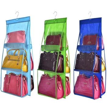 

6 Pockets Hanging Storage Bag Purse Handbag Tote Shoes Storage Organizer Rack Hanger Storage Accessories