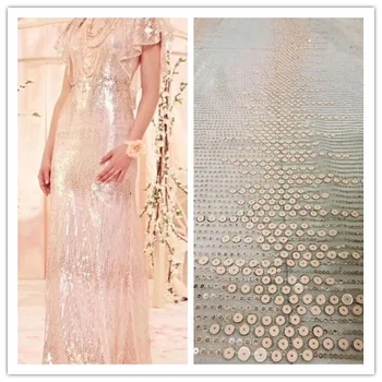 

2019 Latest african lace fabric with paillette S18122516 sequins French tulle lace fabric For Wedding dress