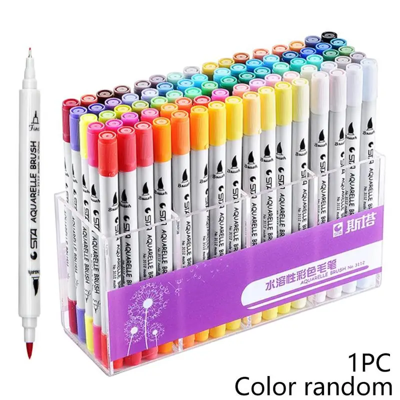 

1pc Water Soluble Soft Head Hand-painted Marker Watercolor Brush Pen Double Head Sketch Marker Pens For Writing Art Supplies