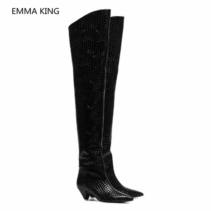 

Black Polka Dot Women Over The Knee Boots Pointed Toe Spike Heel Designer Shoes Woman Winter High Heels Female Long Knight Boots