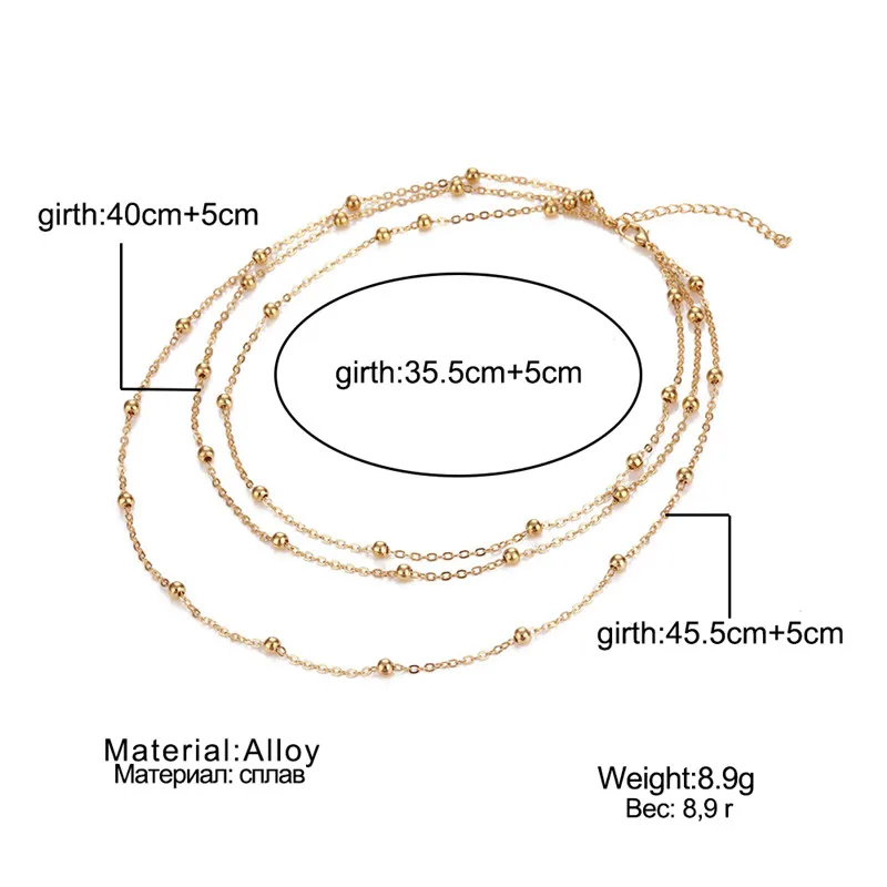 Трендовая Богемская Золотая многослойная бусина Женская Цепочка-Ожерелье Ретро 3 слоя простой пляжный девичий Воротник Ожерелье модные ювелирные изделия