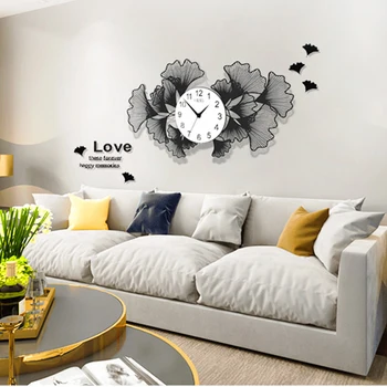 

Vintage European Acrylic Creative Art Wall Clock Gingko Leaf Large Wall Watch Orologio Da Parete Clock Morden Design Home Decor