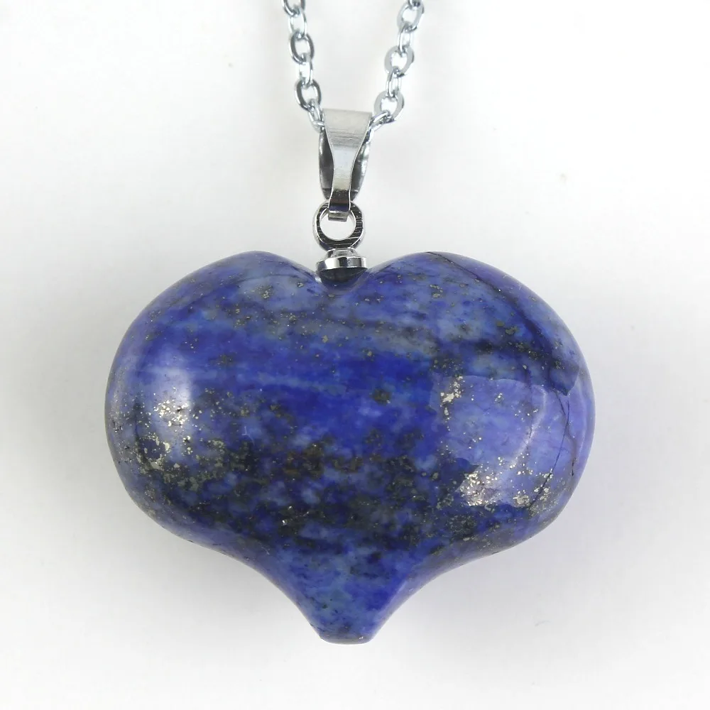 Natural Gnergy Gemstone~ Silver Plated Natural Rock Cryatal Rose Pink Quartz Opalite Opal Black Agates Love Heart Stone Pendant Women Men Jewelry 6 AA00201023704