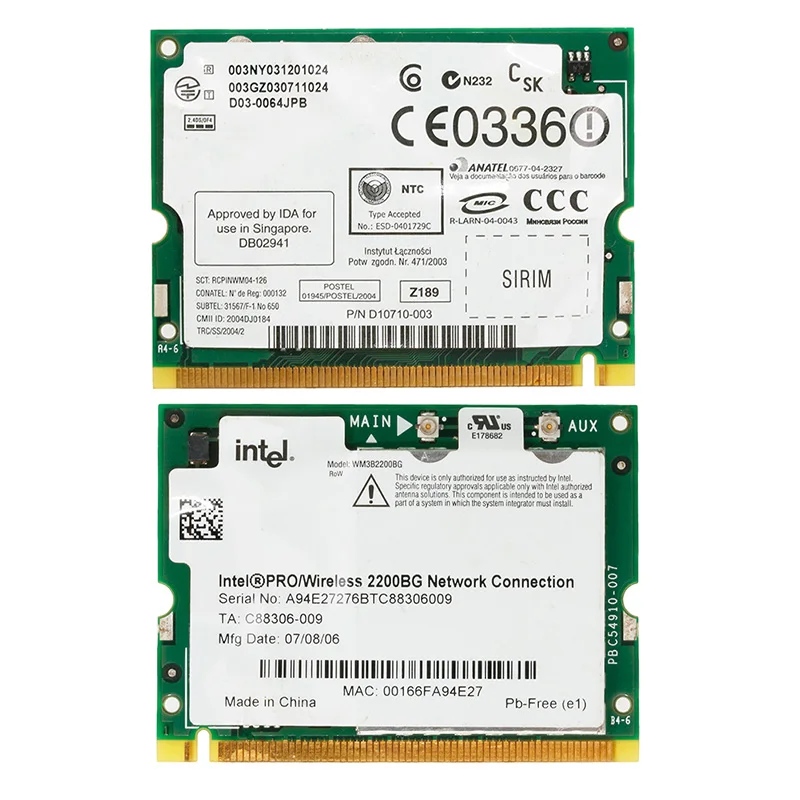 Wi-Fi сетевая карта Intel Pro/Wireless 2200BG 802.11b/G Mini PCI для Toshiba Dell C26 | Компьютеры и офис