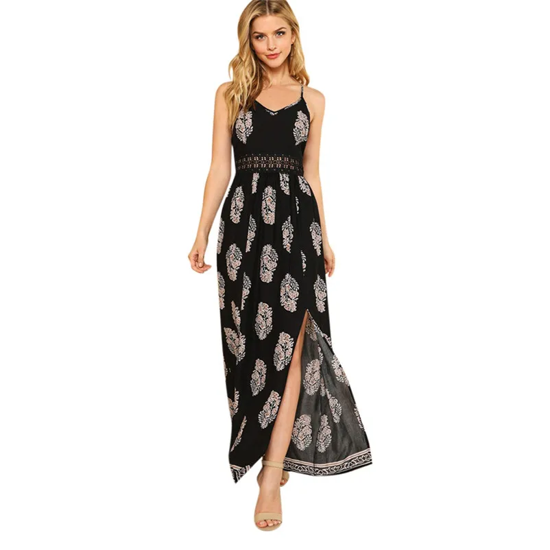 HOT summer dress 2018 beach dress Womens Feather Long Boho Hollow Dress Lady Beach Summer Sundrss Maxi Dress elbise J19#N (9)