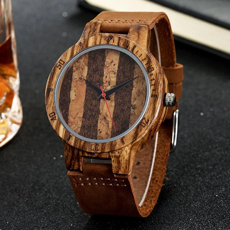 

Retro Cork Wood wooden Wristwatch Mens Women Wrist Quartz Watch Men Ladies Leather Strap Roman Stitch Watches Creative Gifts
