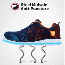 LARNMERN Мужская Рабочая защитная обувь стальная промежуточная подошва анти-прокол стальной носок крышки анти-разбивая воздух-сетка дышащая Светоотражающая в ночное время