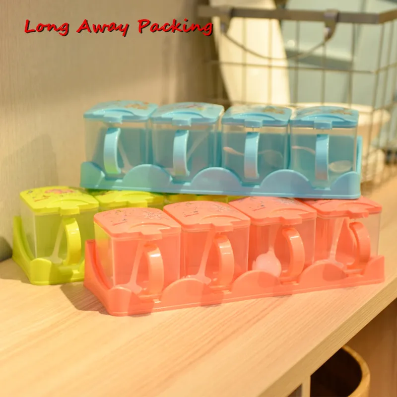 

Long Away Packing Transparent Plastic Seasoning Box With Spoon Spice Storage Box Case Condiment Bottle Salt Spice Jar