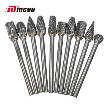 

10 PCS Tungsten Carbide Steel Rotary File Set Grinders Accessories Burr Woodworking Milling Cutter Titanium Plated Engraving Set