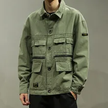 Mens Vintage Jeans Jacket Male Harajuku Multi Pocket Bomber Jackets Autumn Fashion Casual Cargo Jacket Windbreaker  Ds50272