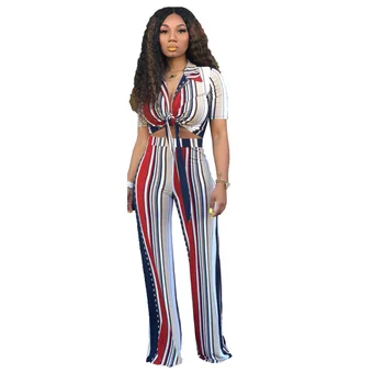 

Spring Summer Women Two Piece Set Top and Pants Plus Size Tracksuit Sweatsuit Outfit Stripe Bandage Casual Sets