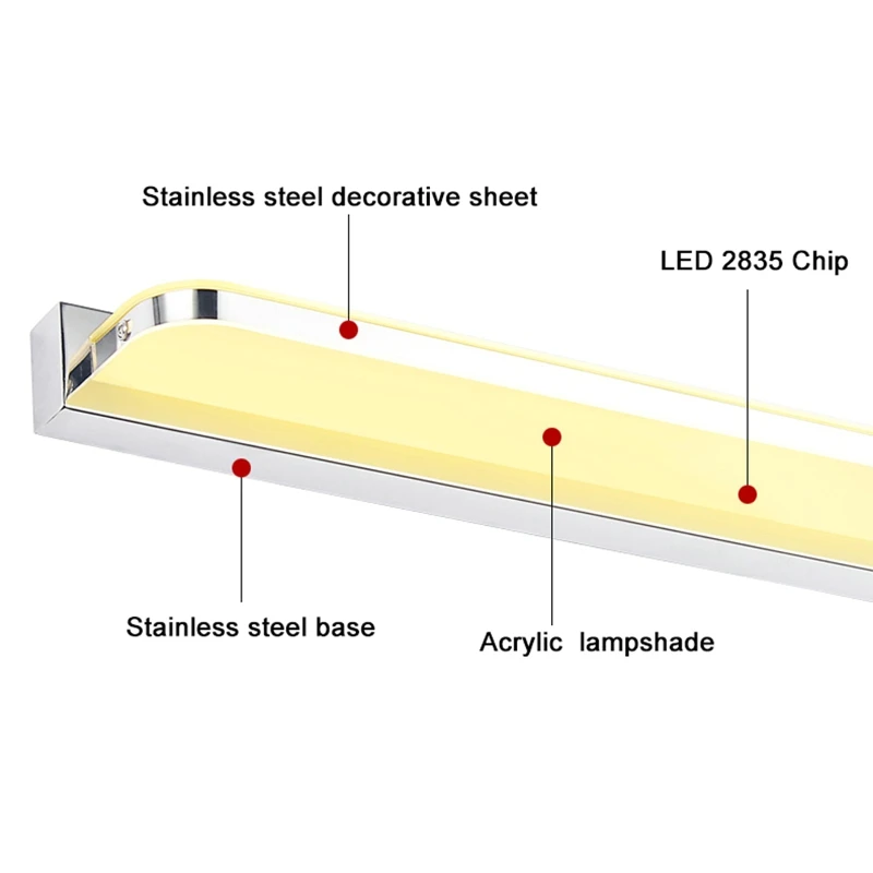 Современный светодиодный светильник с зеркалом спереди, 7W42CM, настенный светильник для ванной комнаты, водонепроницаемый туалетный светильник, домашний бра из нержавеющей стали, светильник ing