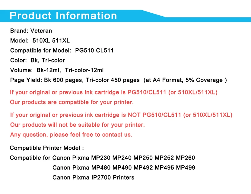 Ветеран картридж PG510 CL511 для Canon pg 510 cl 511 pg-510 чернильный картридж для принтера Canon Pixma mp280 mp250 MP480 MP490 MP240 MP260 принтер