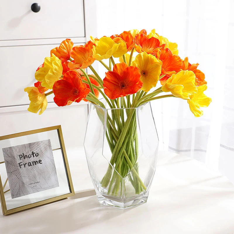 

5Pcs/Lot PU Poppy Artificial Flower Fake Flowers For Wedding Decoration Real Touch Artificial Poppy Branch For Home Garden Decor