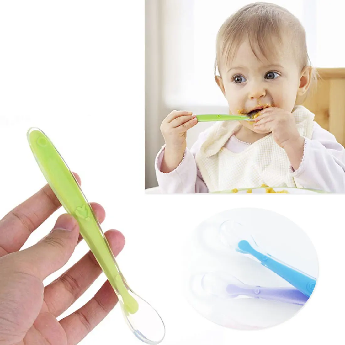 

2pcs baby spoons feeding dishes Tableware for children flatware cutlery spoon silicone feeding soft head spoon random color