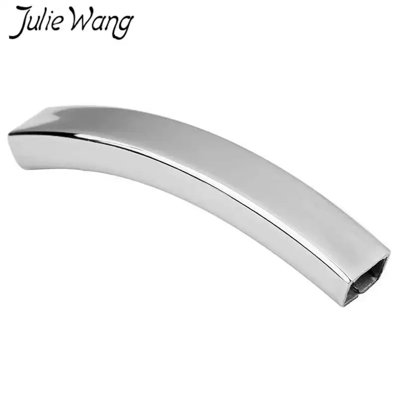 

Julie Wang 5pcs Silver Curved Arcuated Tube Beads Stainless Steel Tube Connectors For Cord Necklace Bracelet Jewelry Making