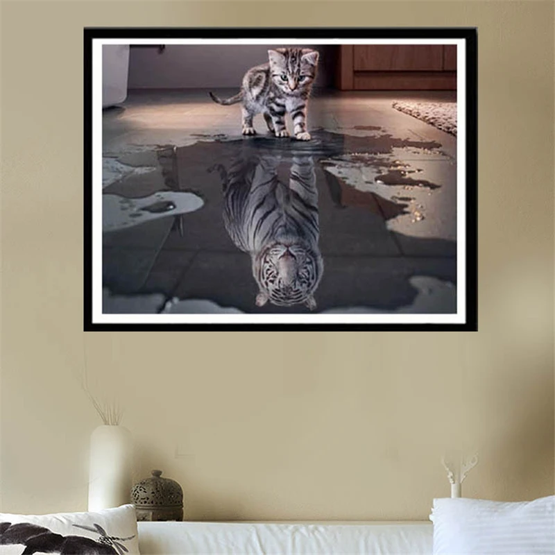 5D Diamond Embroidery Animals Cat Tiger Diamond Painting Cross Stitch Mosaic Sale Full Package Crystal Rhinestones Needlework   