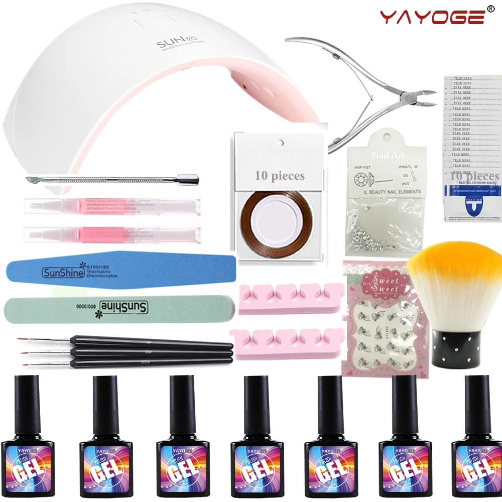 YAYOGE polish varnish gel nail kits with lamp uv led 24W Dryer LAMP Sticker Manicure brushes