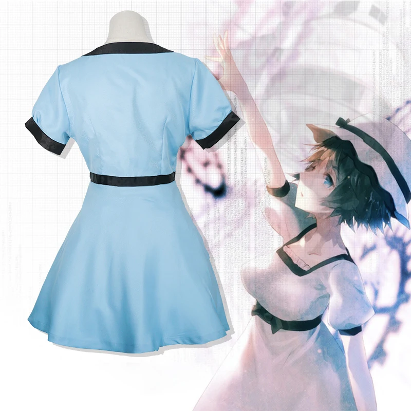 Аниме «steins Gate Косплэй Сиина Mayuri костюм научно-исследовательским институтом LabMem № 002 синие платья Хэллоуин вечерние платье со шляпой