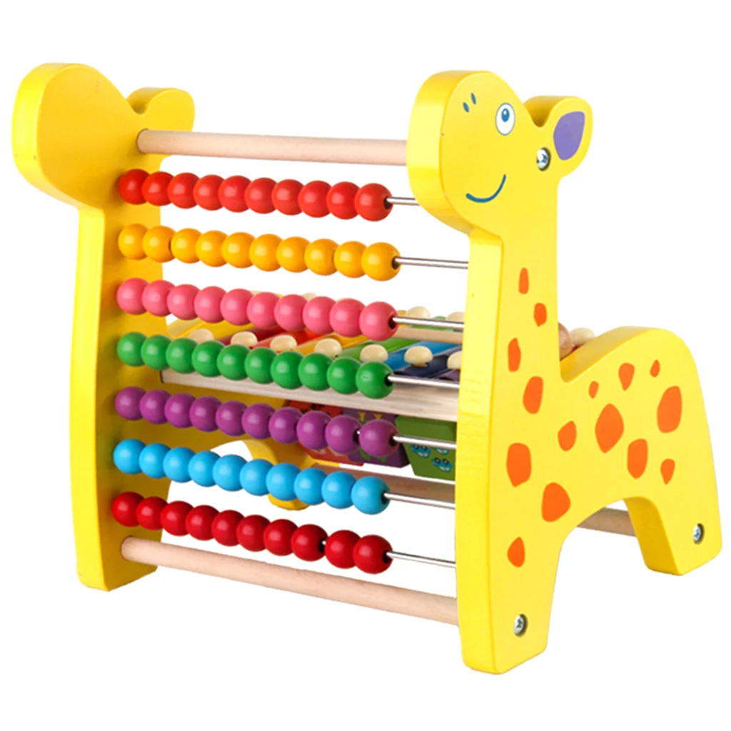 3 in 1 Kid Wooden Fawn Developmental Toy Revolving Number Blocks & Abacus & Beads Maze Puzzle Learning Toddler Toys