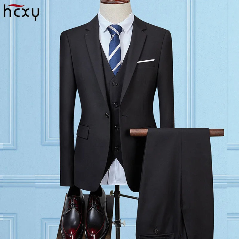 

2018latest three-piece solid color men's suit prom dress slim version 3 piece groom men's suit custom suit jacket large sizeS-5X