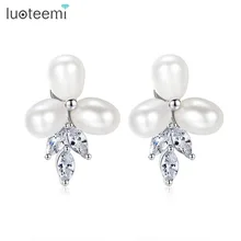 Luoteemi Роскошные 3 шт. натуральный жемчуг Серьги-гвоздики для Для женщин свадебные белого золота Цвет Jewelry Best рождественские подарки