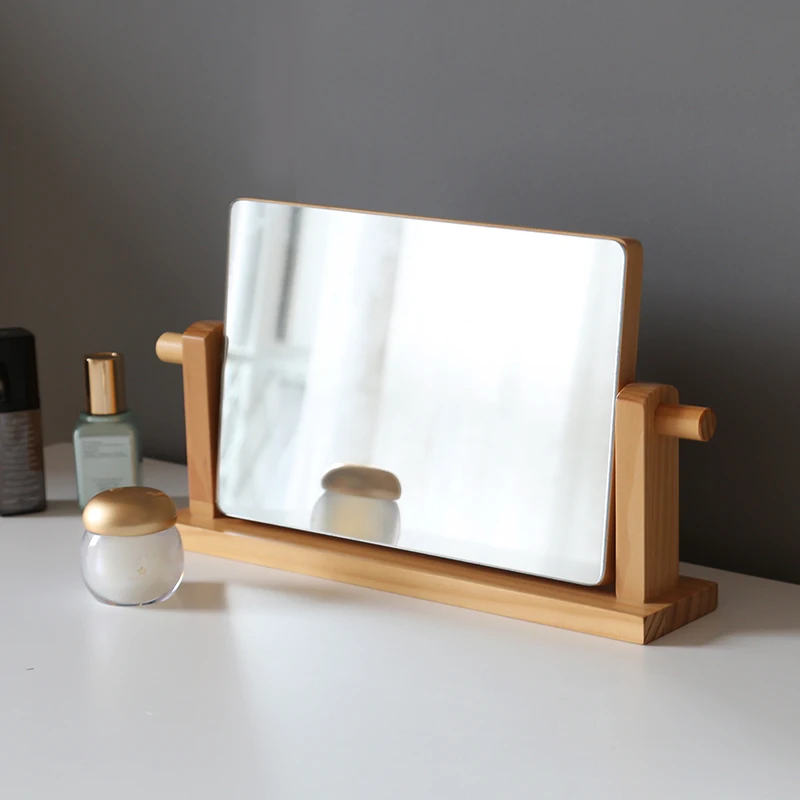 Solid wood desktop makeup mirror Simple desktop vanity mirror Portable