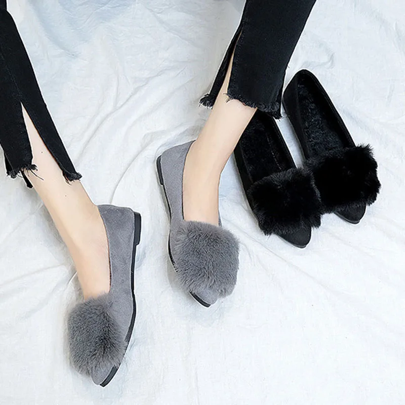

Tangnest Women Faux Fur Flats Shoes Autumn Spring Casual Shoes Pointed Lazy Shoes Woman Flats heel ladies loafers XWM307