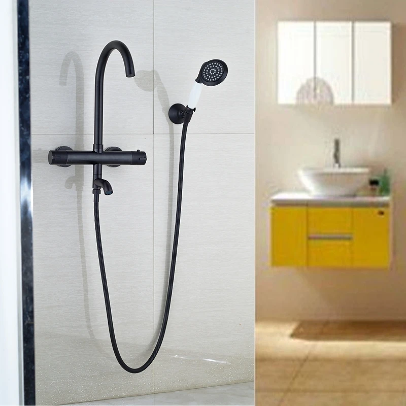 

Dual Handles Holes Oil Rubbed Bronze Thremostatic Shower Tub Faucet Mixer Tap