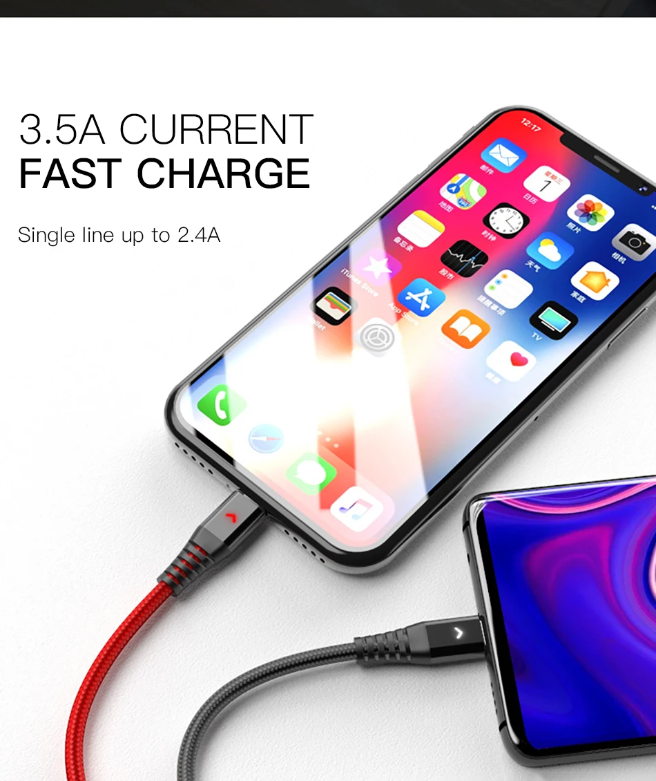 !ACCEZZ 2.4A 3 in 1 USB Cable Micro USB Type-C Charging Cable For iPhone 7 8 Plus X XS XR Android Phone For Samsung S8 Data Cord (6)