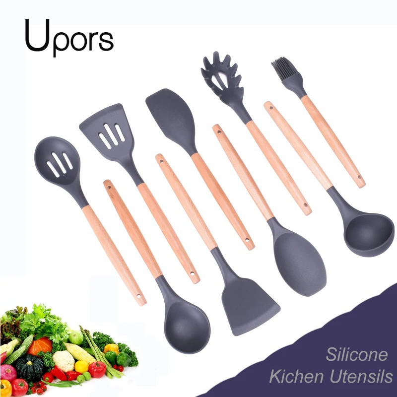 9Pcs-Set-Silicone-Cooking-Tools-Wooden-Handle-Kitchen-Tools-Silicone-Spatula-Soup-Ladle-Slotted-Shovel-Spoon (4)